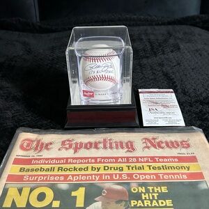Pete Rose Signed Baseball w/ JSA COA + 1985 Sporting News No. 1 Hits Cover